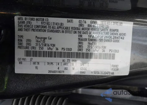2016 Ford Focus Se from USA, damaged, VIN 1FADP3F26GL284742